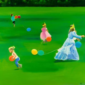 Catching Balloons on Green Field Painting by Paulina Swietliczko